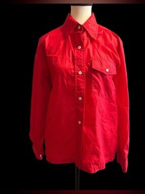 L.L. Bean Red Nylon Button-Up Shirt Size M Made in USA 80s